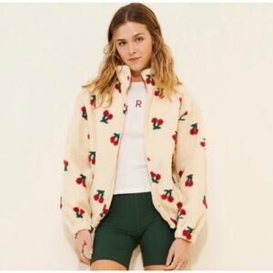 Dot & Lu Cherry White Fleece Zip Jacket M